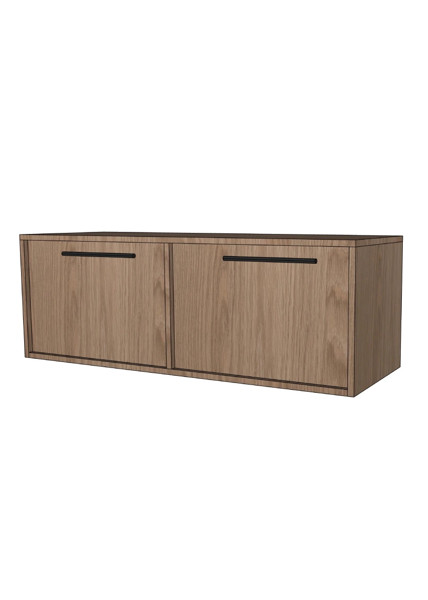 Tv-bänk 126x44 - Flat Oak - med lådor eller luckor som öppnas uppåt + list