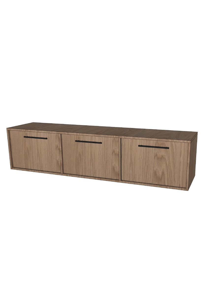 Tv-bänk 180x40 - Flat Oak - med lådor eller luckor som öppnas uppåt + lister