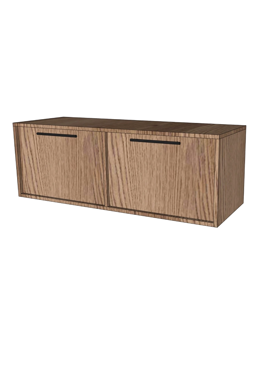 Tv-bänk 120x40 - Flat Oak Brown - med lådor eller luckor som öppnas uppåt + list