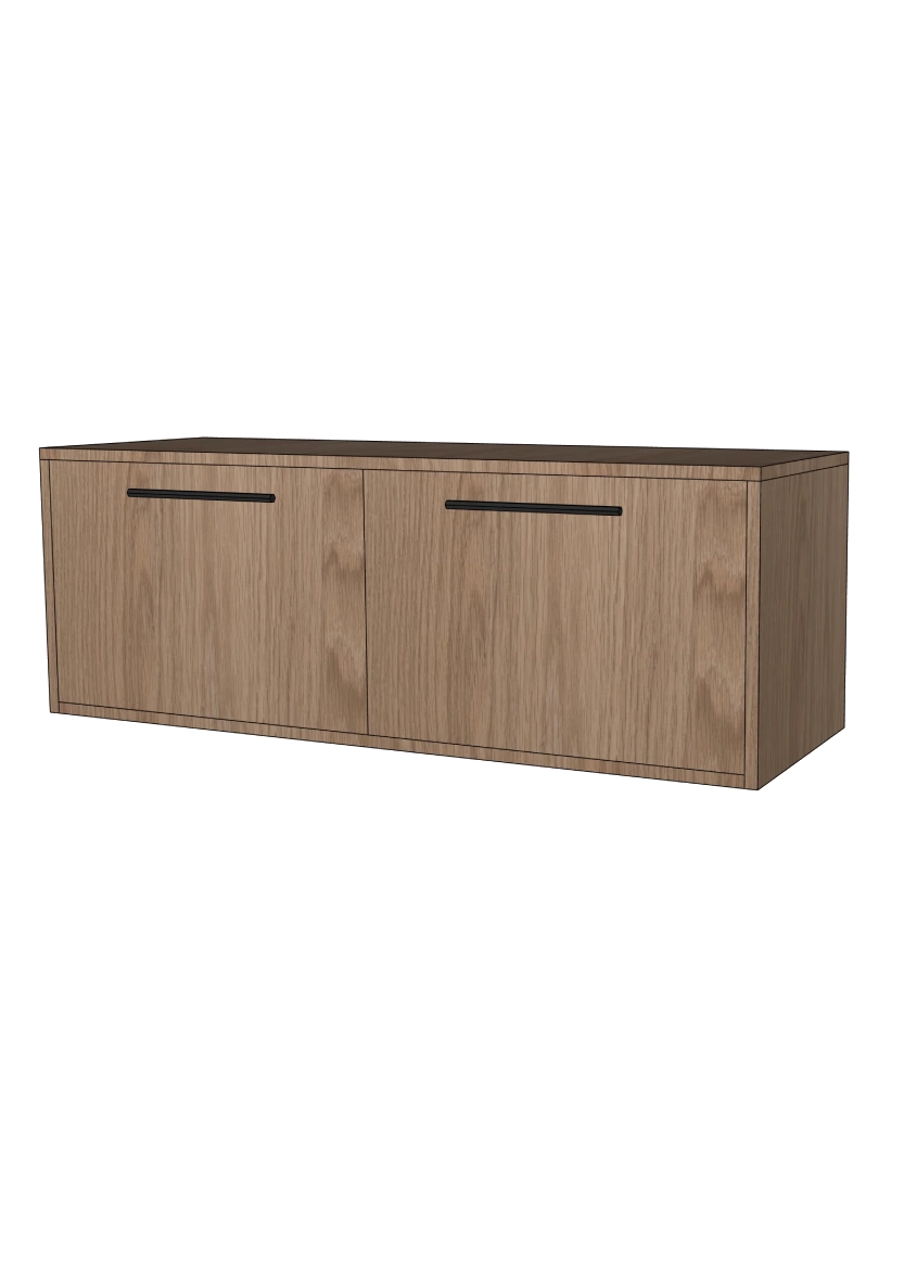 Tv-bänk 124x44 - Flat Oak Brown - med lådor eller luckor som öppnas uppåt