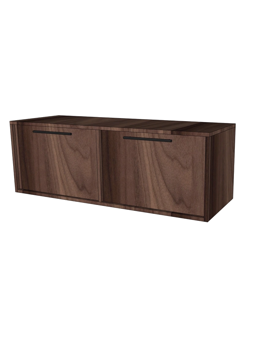 Tv-bänk 160x40 - Flat Walnut - med lådor eller luckor som öppnas uppåt + list