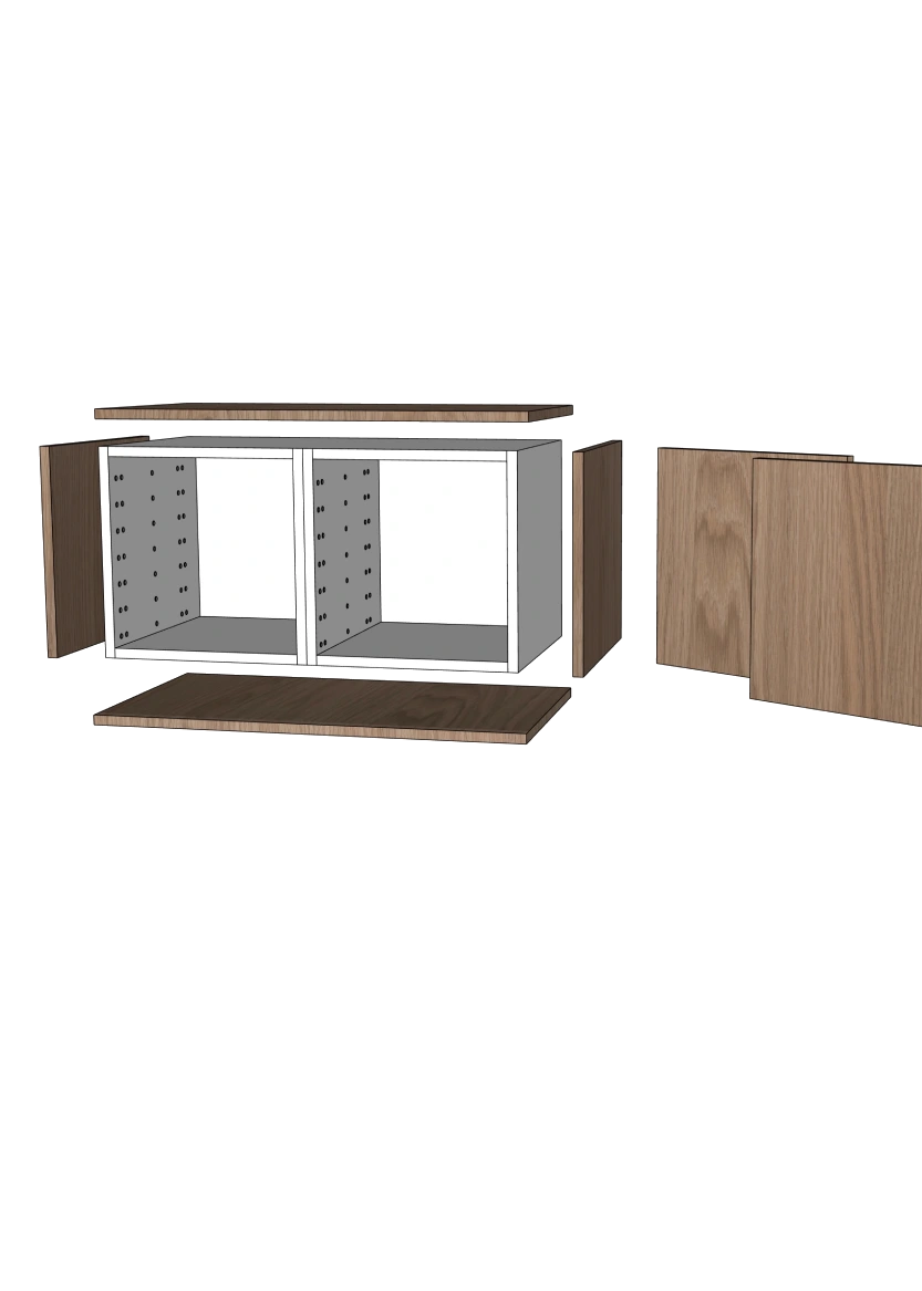 Tv-bänk 160x40 - Flat Walnut - med lådor eller luckor som öppnas uppåt + list