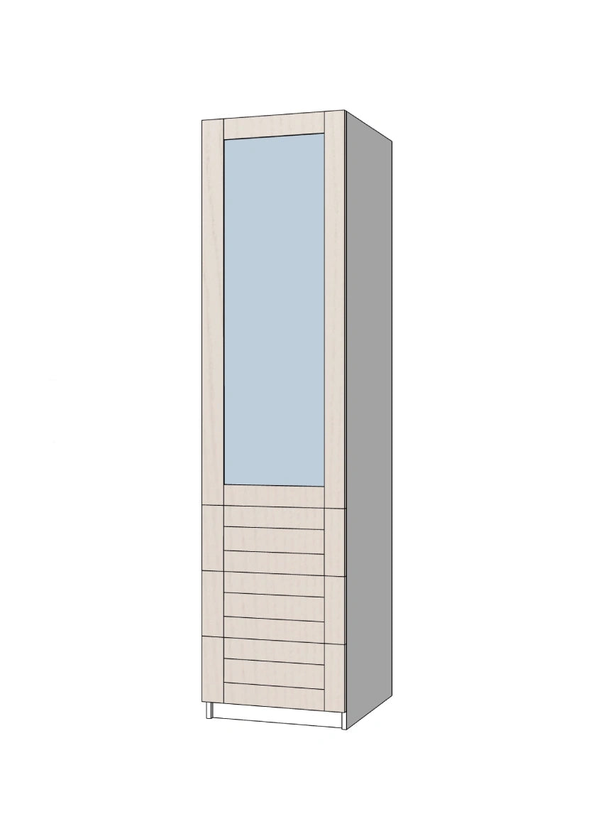 Garderobsdörrar i ask, med glas och lådfronter - Pax 50 cm