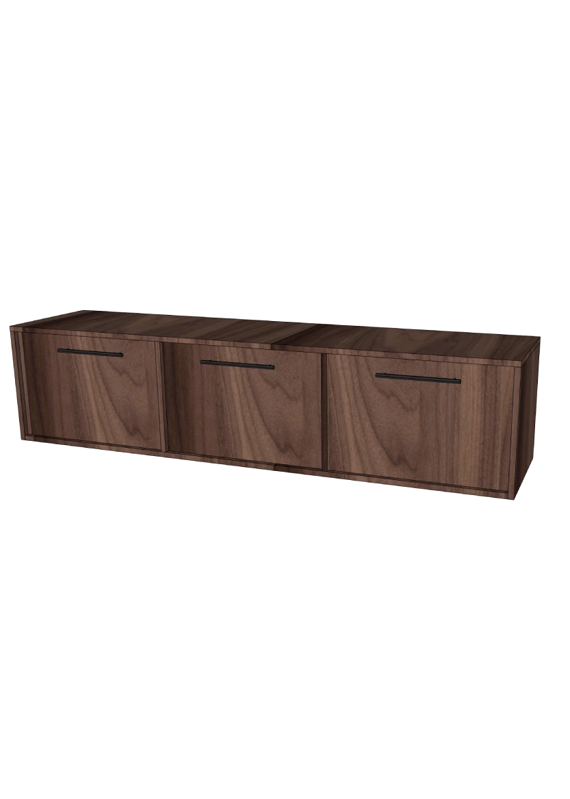 Tv-bänk 180x40 - Flat Walnut - med lådor eller luckor som öppnas uppåt + list